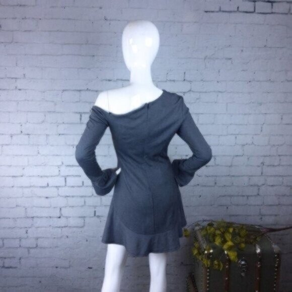 Bobi Black Asymmetrical Bell Sleeve Skater Dress Small - Picture 2 of 5